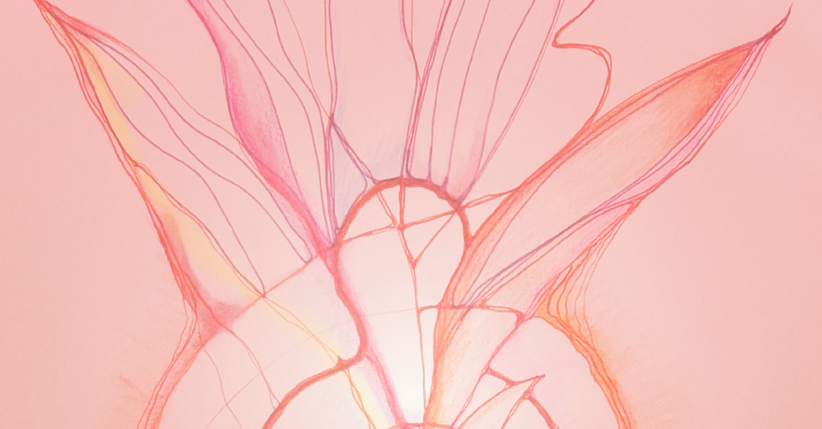 Lichtlijntekening in warme kleuren die de initiërende en krachtige energie van de Manifestor in Human Design uitdrukt.