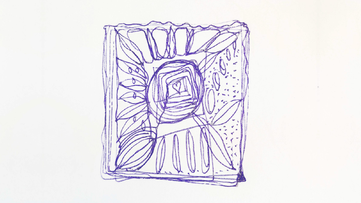 poort60-lichtlijnen-blog-80 Handgetekend vierkant met herhalende lijnen en een klein hart in het midden, symbool voor bedding, veiligheid en innerlijke rust.