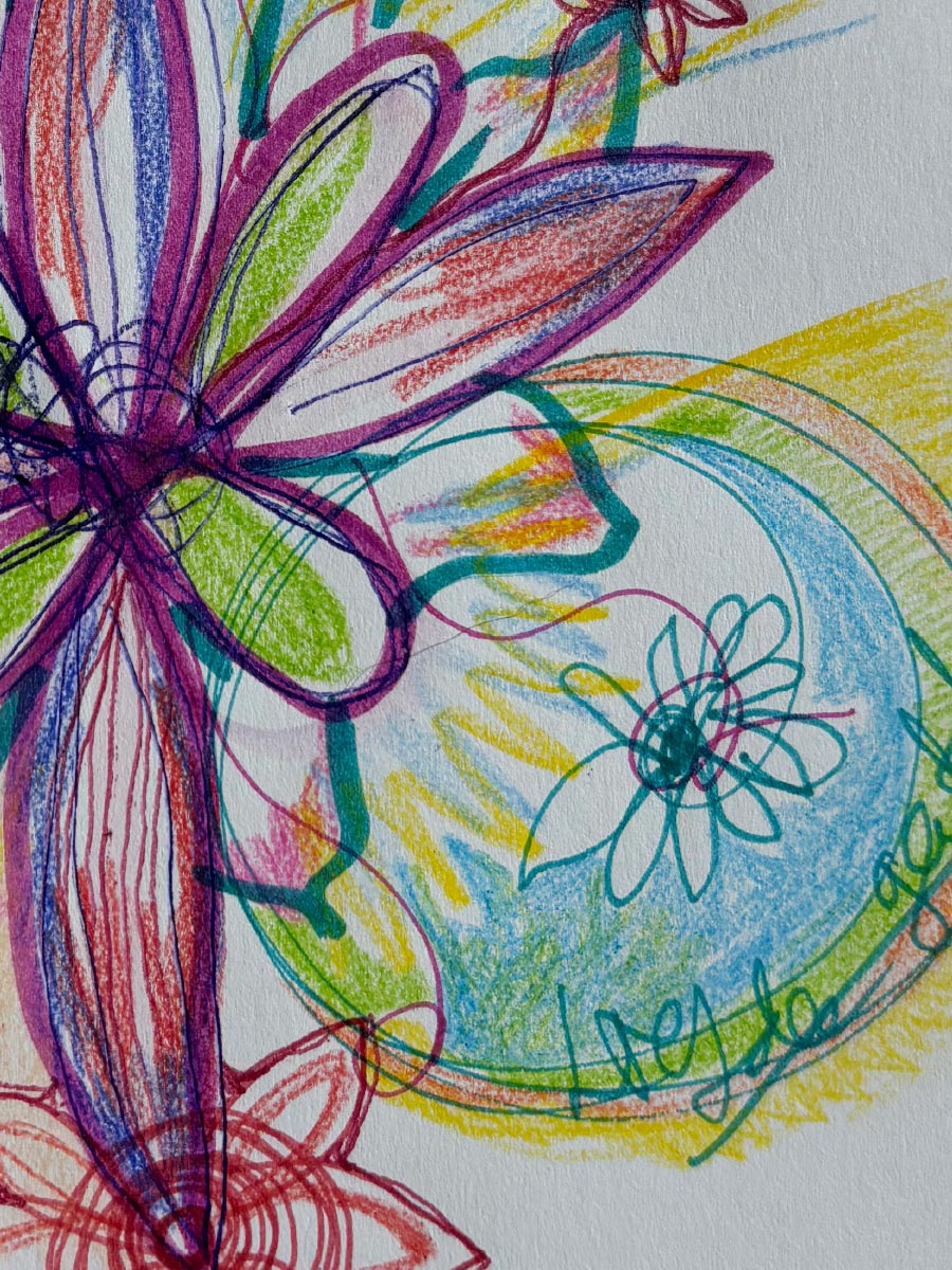Close-up Lichtlijnen tekening in aqua en lila met organische flow